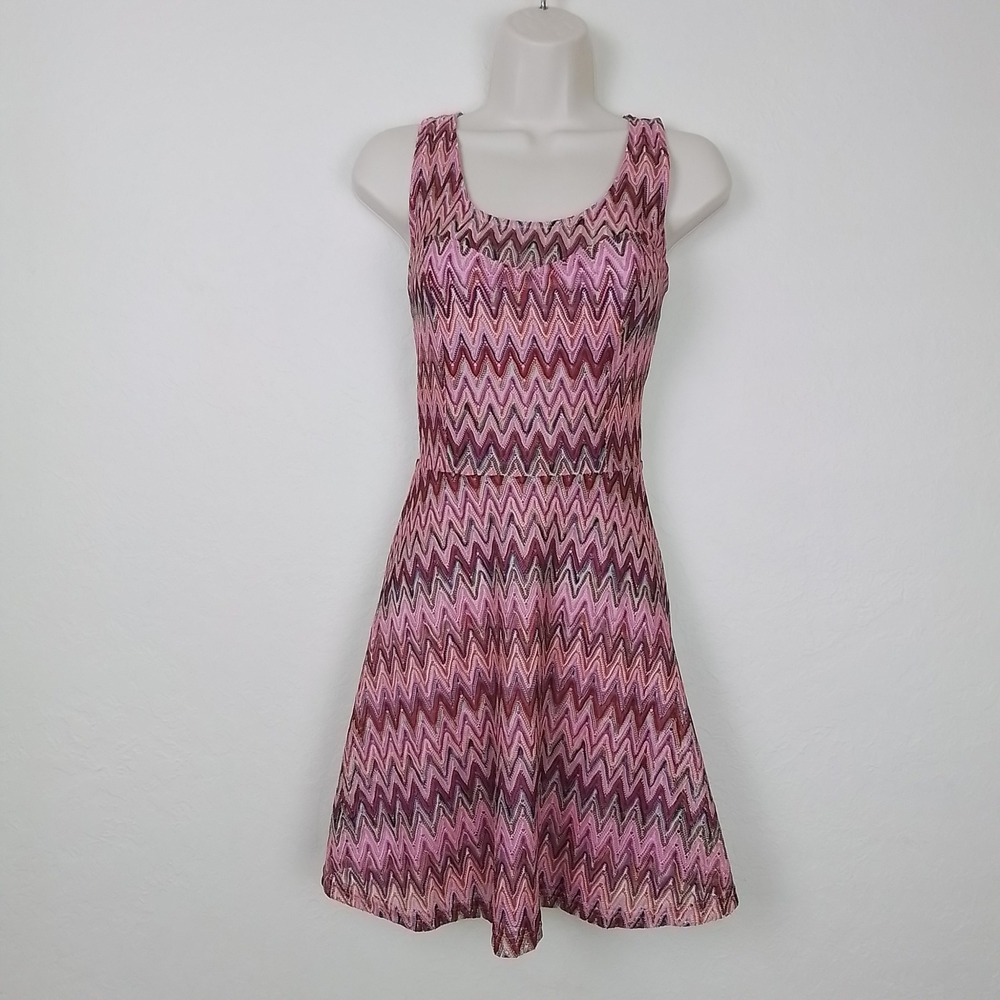 Candies‎ Skater Dress S-M Pink Multicolor Chevron Crochet Knit Summer Festival